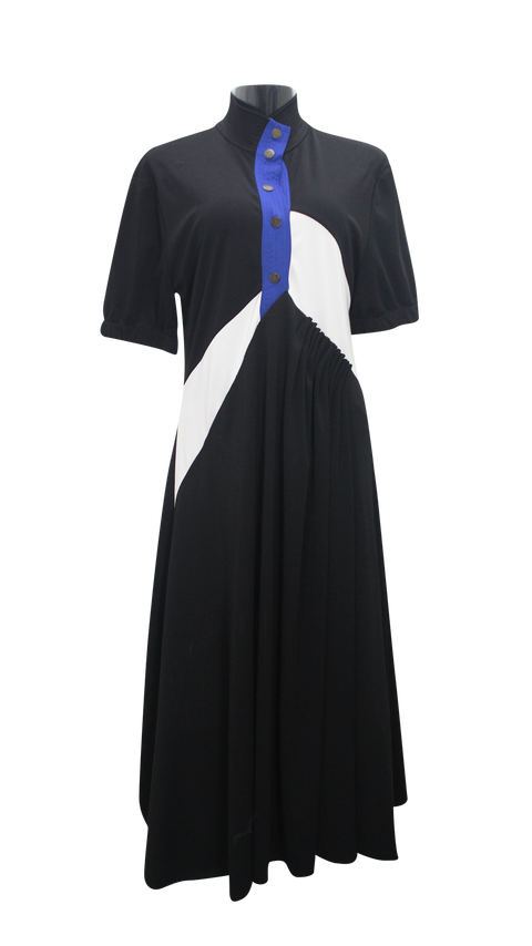 黑藍白軍褶工裝連身裙