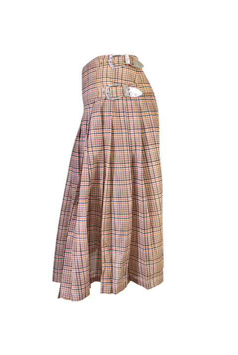 Dual-belt Plaid Skirt