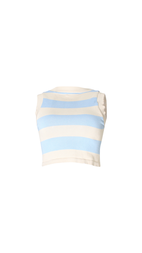 White Blue Striped Crop Top